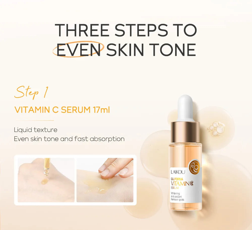 3pcs set LAIKOU Skin Care Vitamin C Sakura Snail Essence Serum Eye Face Cream Moisturizer Travel Size
