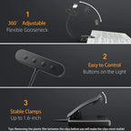 Book Light USB Rechargeable Reading Warm Cool White Daylight Portable Flexible Easy Clip Night Lamp