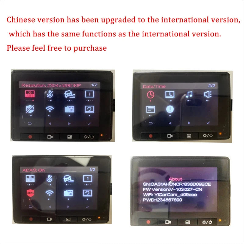 xiao YI Smart Dash Cam For Car ADAS 2.7 Screen Full HD 1080P Dash Cam Night Vision ADAS English International Version