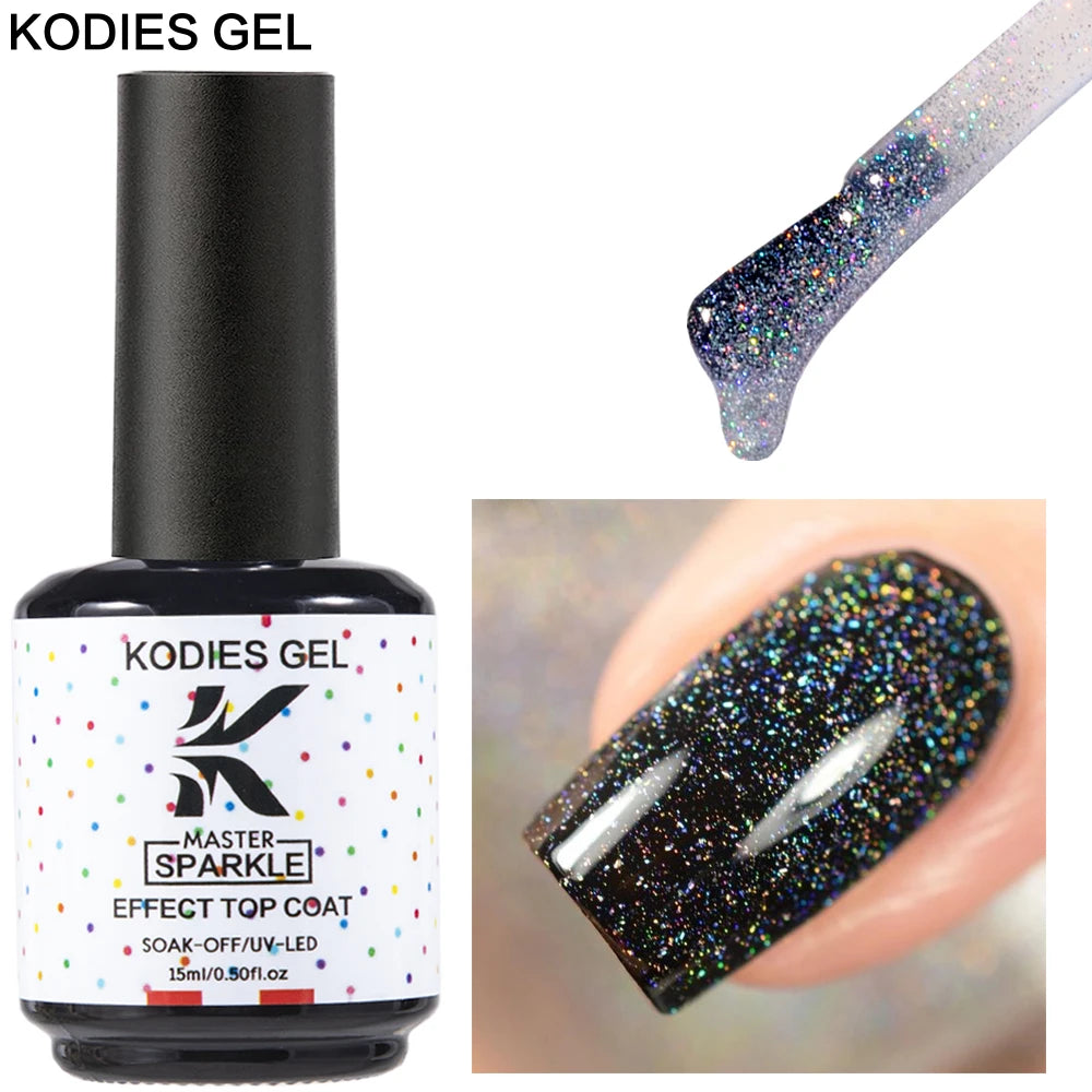 1 Pcs Super Laser Top Coat Gel Nail Polish 2 IN 1 Mermaid Sparkle Gel Finish Semi Permanent UV Glitter Topcoat Sealer