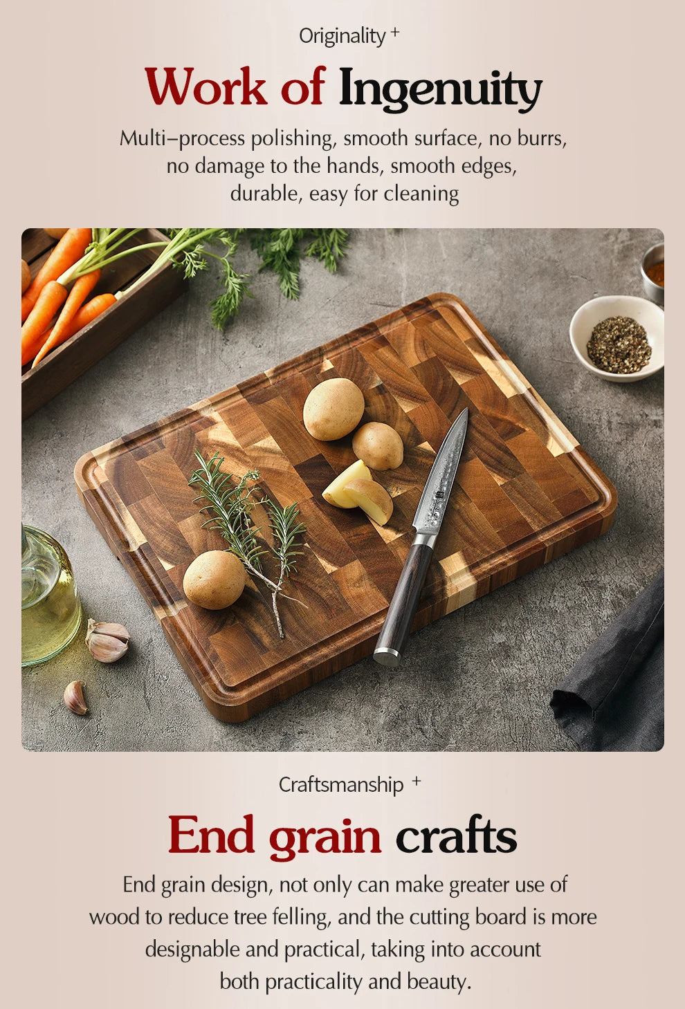 XINZUO Acacia Wood Cutting Board Cut Bread Fruit Meat Wooden Chopping Blocks Non-Slip Kitchen Tools