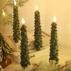 2pc/4pcs Christmas Tree LED Flameless Candles 3D Flame Green Candlesticks Christmas