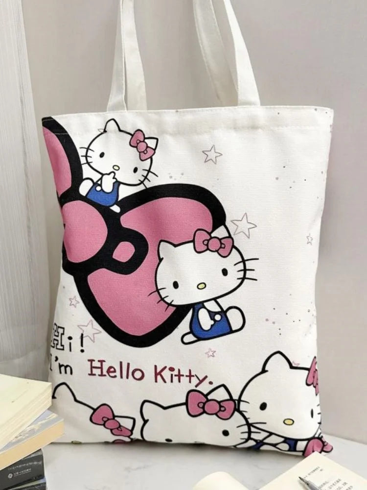  Hello Kitty Large Capacity Canvas Bag Fashion Shoulder Bag Holiday Gift for Girls