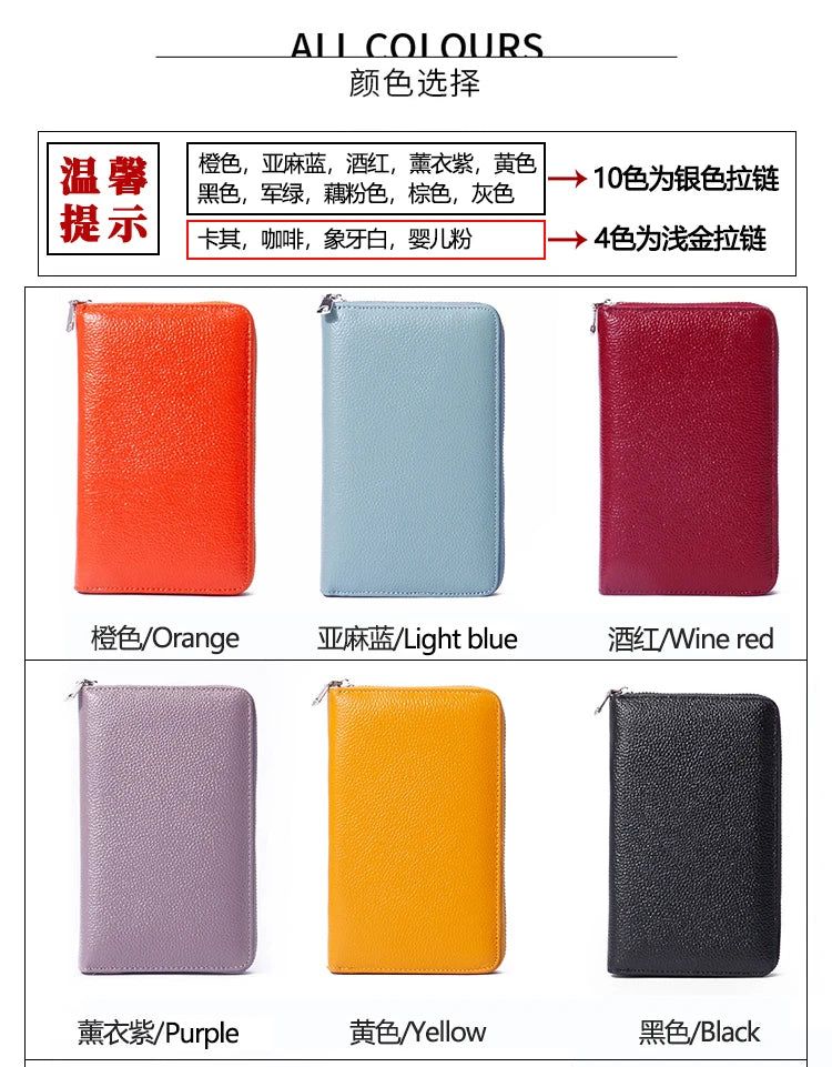 RFID Anti-Theft Cowhide Leather Wallet Brush Head Layer Large Capacity