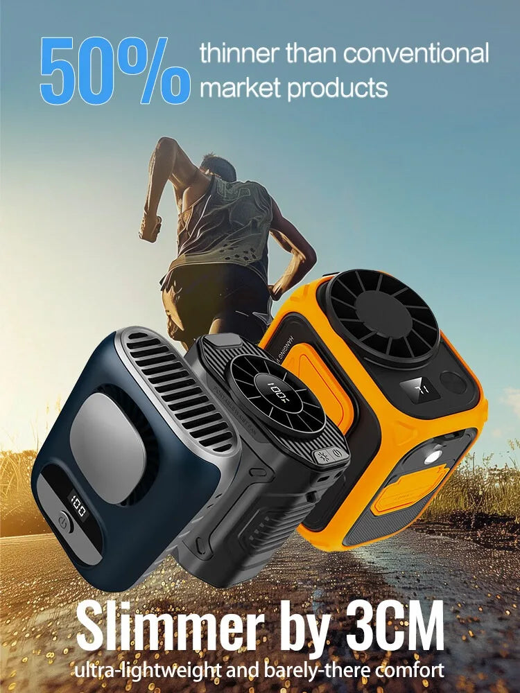 3CM Thin Tiny Portable Waist Fan 4000mAh Clip On Personal Neck Fan LED 12H 5 Speeds 10500RPM Strong Airflow with Lanyard