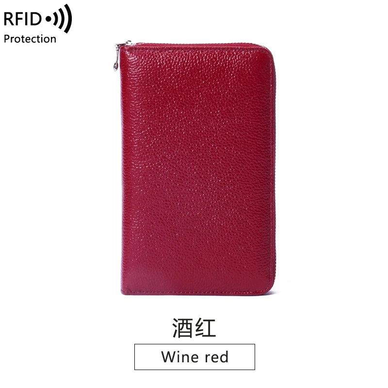 RFID Anti-Theft Cowhide Leather Wallet Brush Head Layer Large Capacity