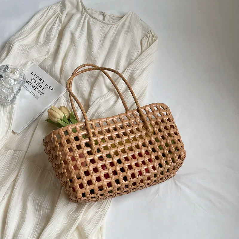 LEFTSIDE Small Solid Color Weave Tote Bags Shoulder Bag Handbags