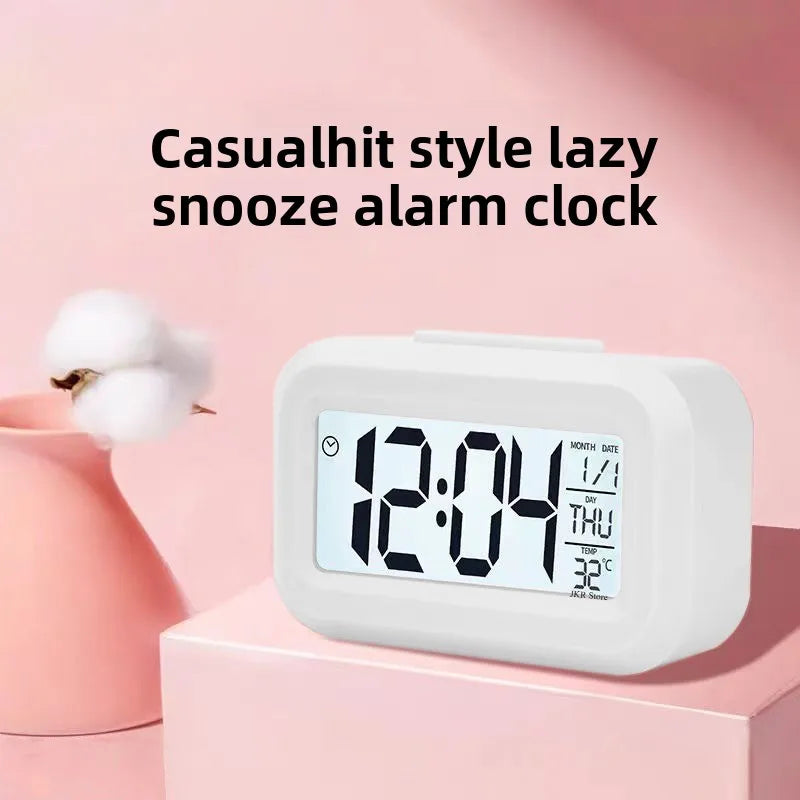 Alarm Clock Digital LED Electronic Backlight Snooze Calendar Home Office Desktop Screen Display Watch