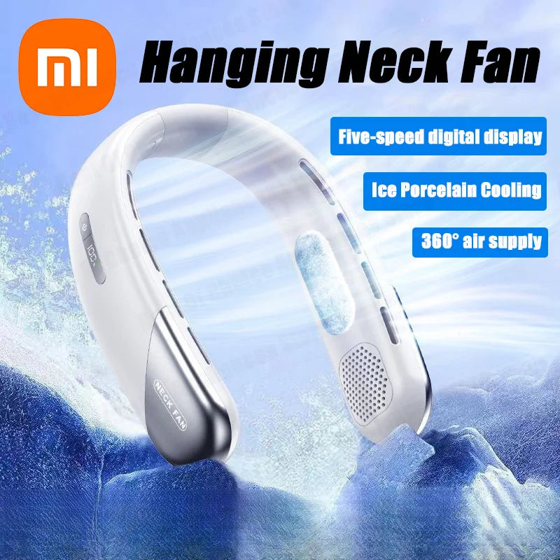 Xiaomi Portable Neck Fan 10000mAh Mini Bladeless Silent USB Rechargeable LED Digital Display 5th Gear Air Cooler