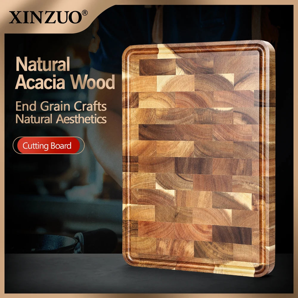 XINZUO Acacia Wood Cutting Board Cut Bread Fruit Meat Wooden Chopping Blocks Non-Slip Kitchen Tools