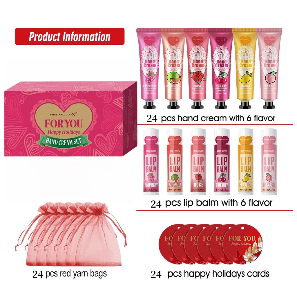 96pcs gift set hand cream and lip balm with thank you card and bag suitable for wedding ladies party