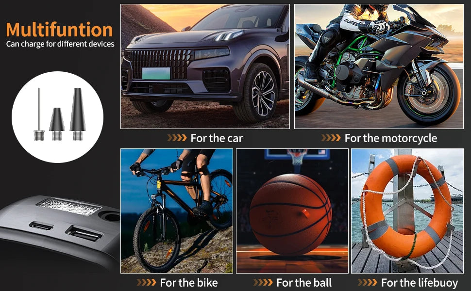 Portable Car Air Pump Electric Tire Inflator Intelligent Digital Display Car Motorcycle Bicycle Air Compressor