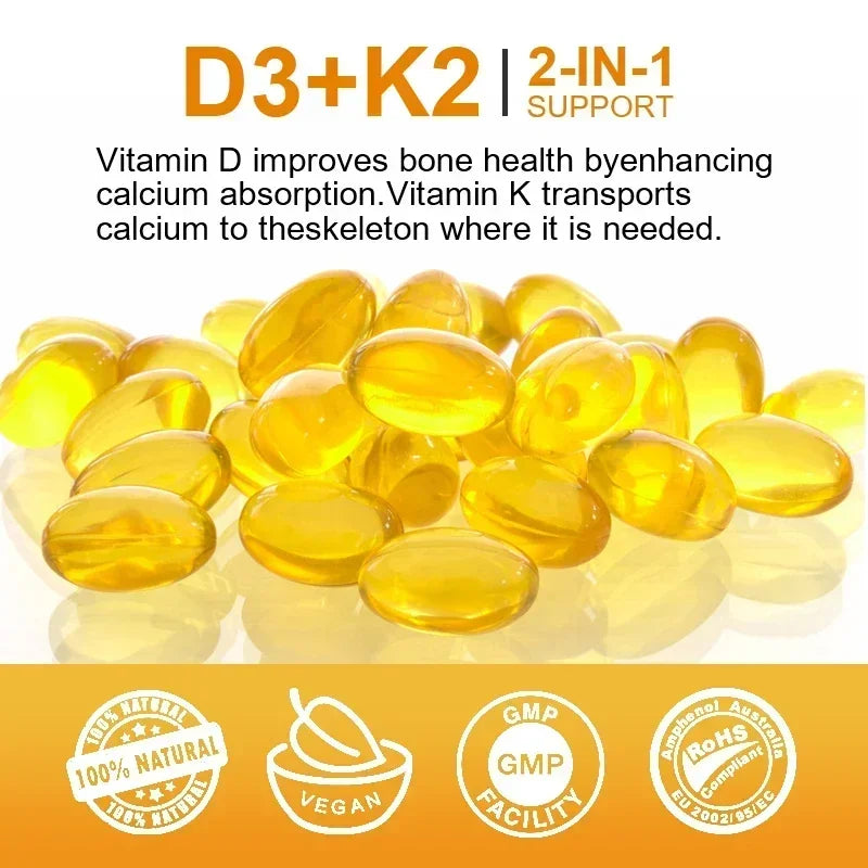 Vitamin D3 5000IU and 200 Mcg Vitamin K2 (MK-7) Capsules