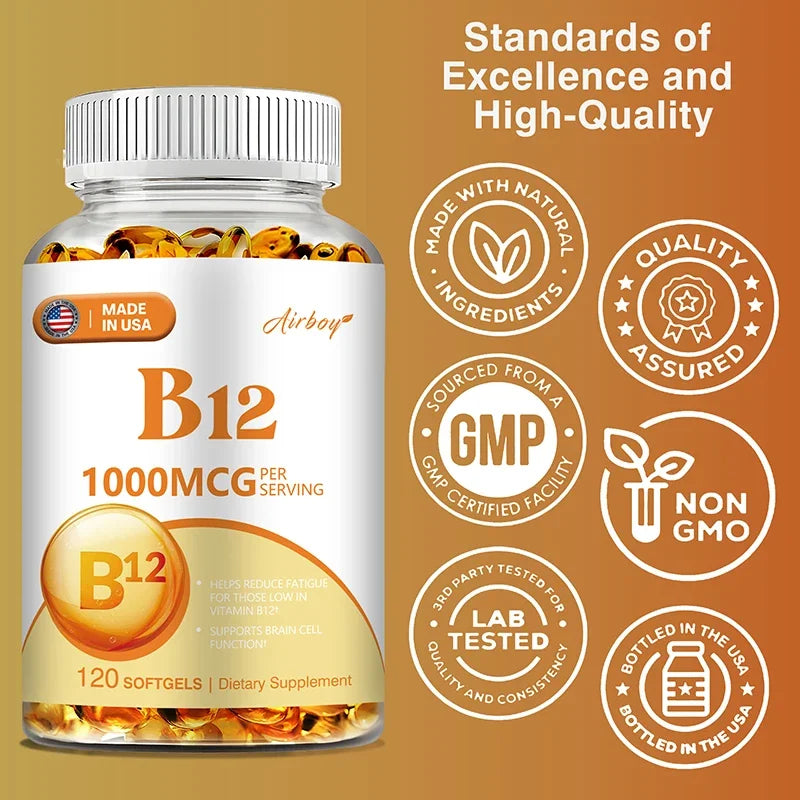 Vitamin B12 for Mood, Brain, Nervous System, Energy, Metabolism, Fatigue, Heart Health