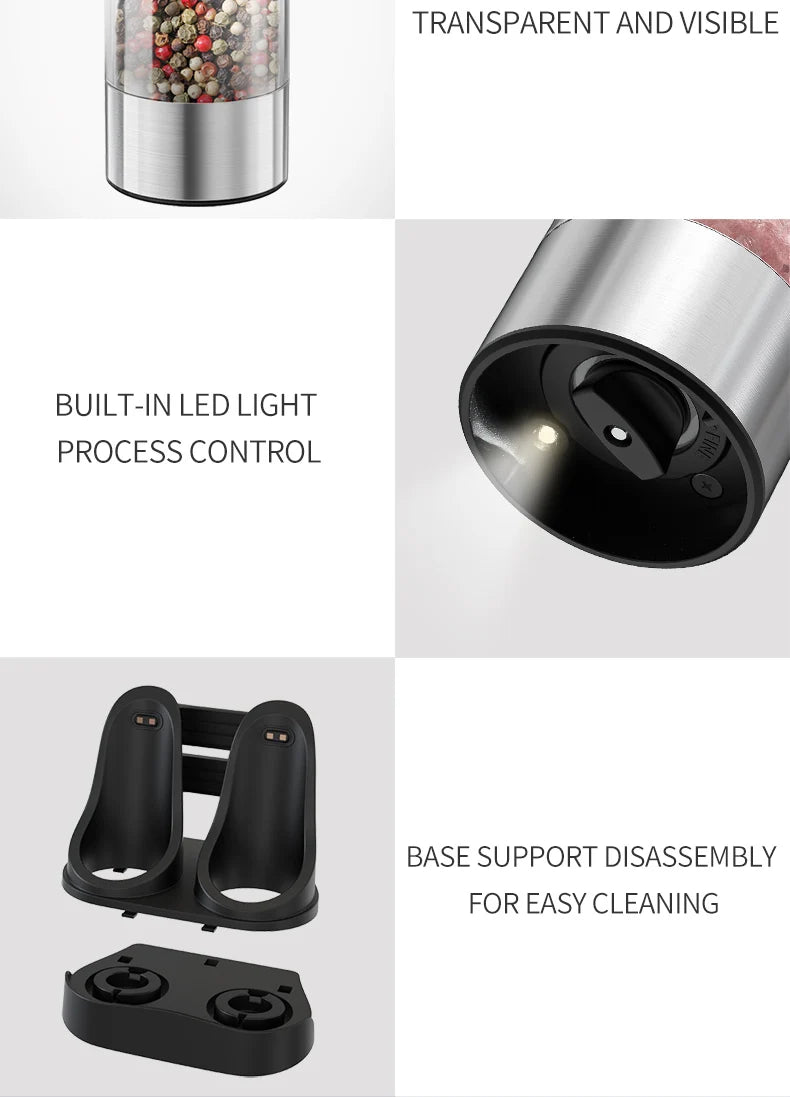 Salt And Pepper Grinder With Adjustable Coarseness Refillable Battery Powered Kitchen Set
