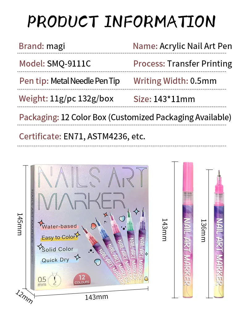 Nail art Markers Customized Special Needle Tube Pens Hand Drawn Outline Acrylic Paint