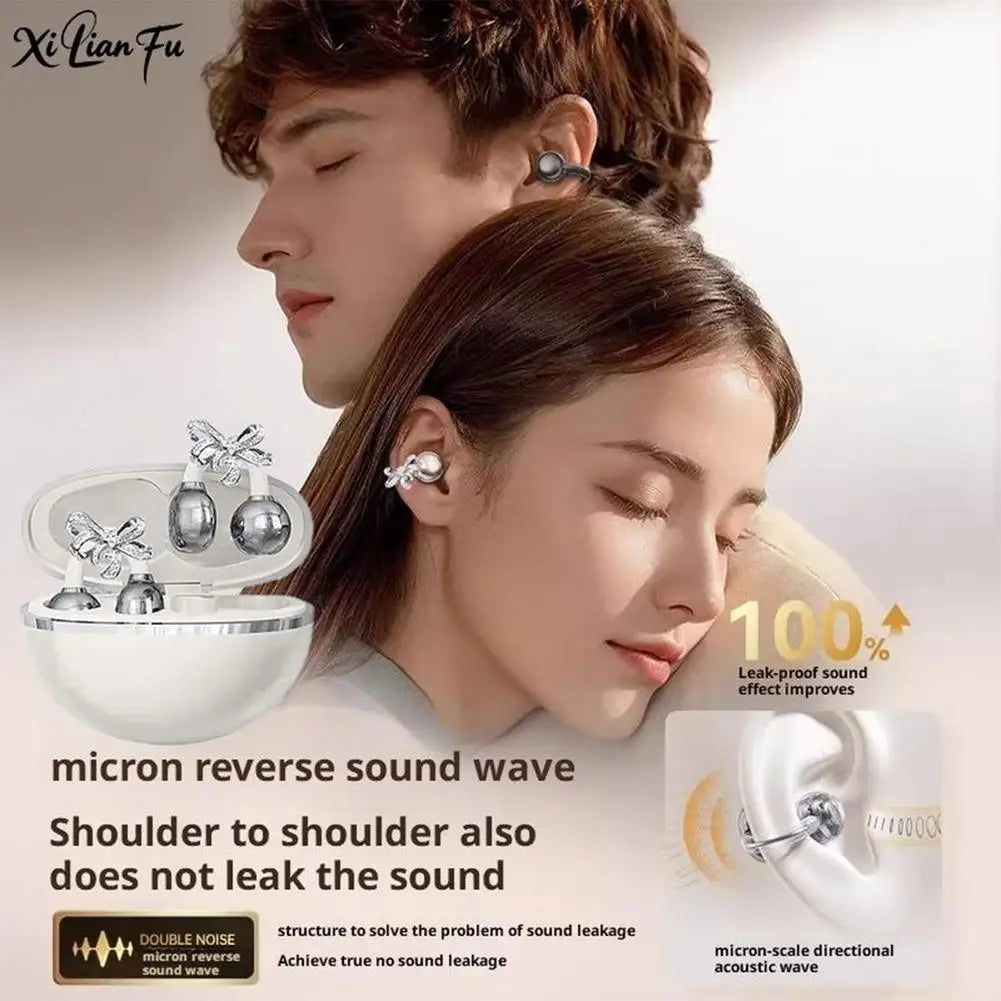 Clip-On Earbuds Wireless Bluetooth 5.4 Comfortable Open Ear Headphones with Aurora Earrings 50h Play Christmas Gifts