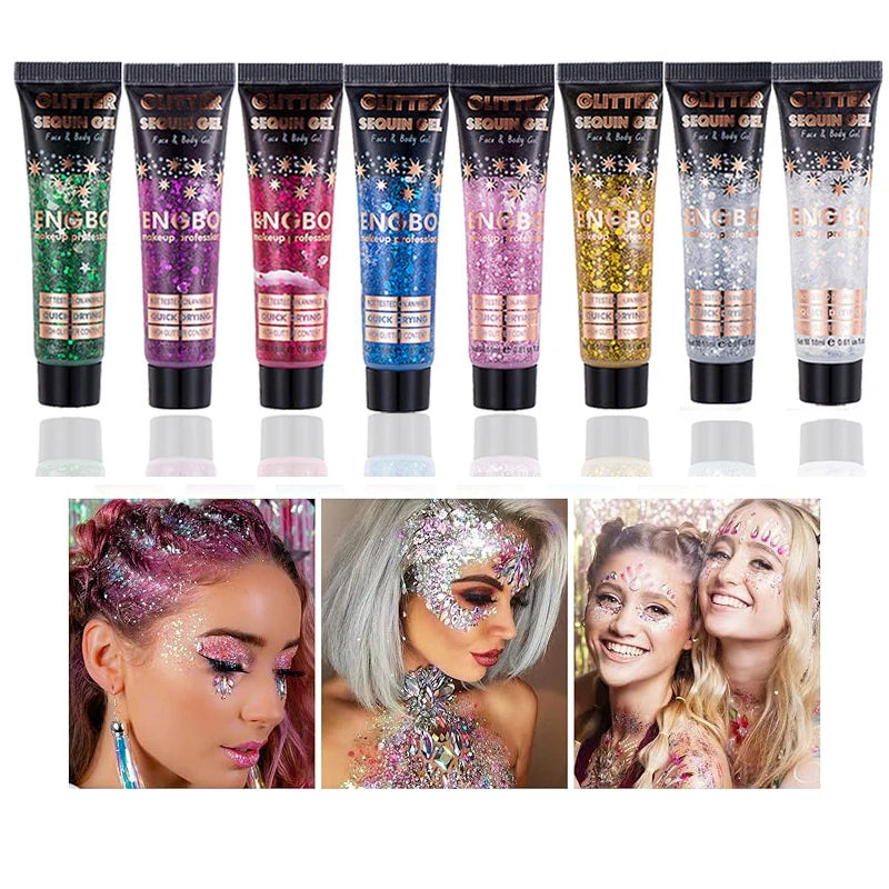 8 colors body glitter face gel hair self-adhesive cosmetic suitable for stage makeup