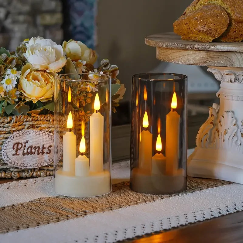 Flameless 3 in 1 LED Taper Candles with 15CM Battery Operated Flickering Electric Window Candles for Christmas Wedding