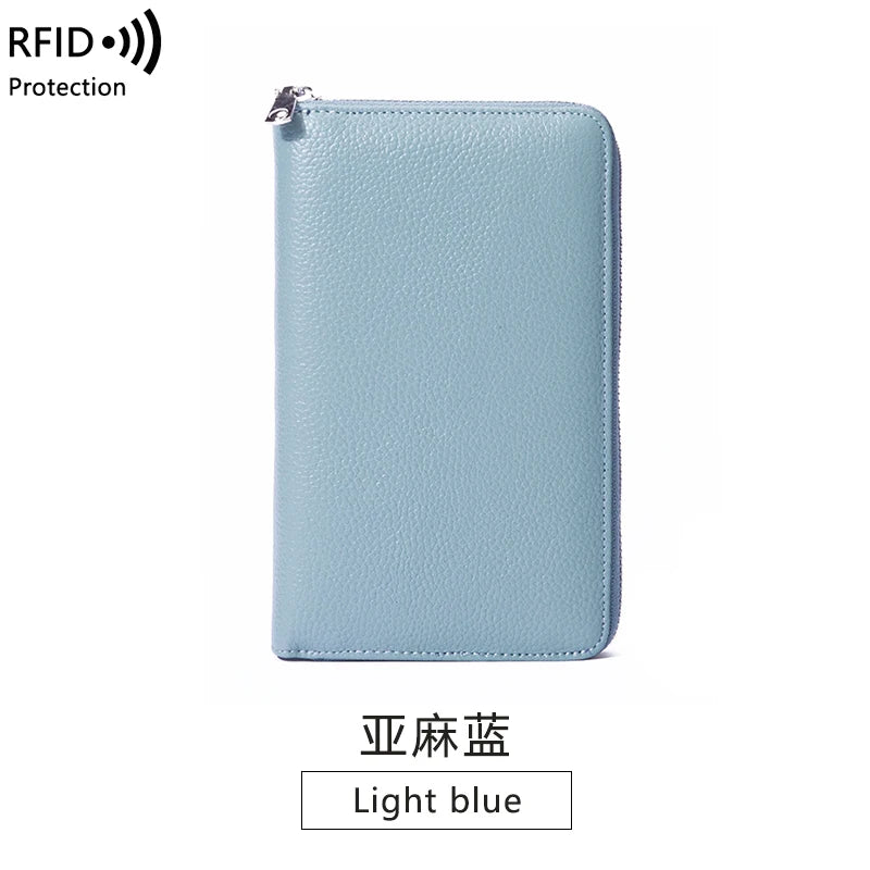 RFID Anti-Theft Cowhide Leather Wallet Brush Head Layer Large Capacity