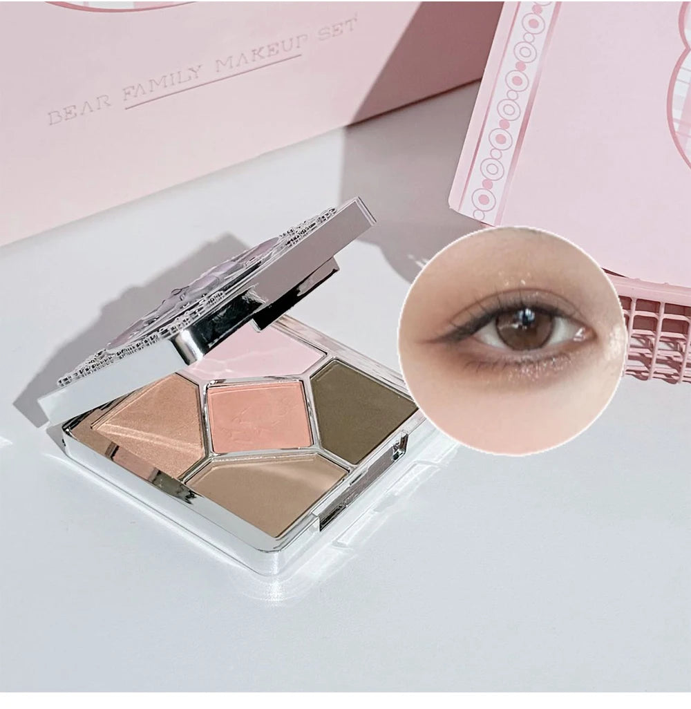 ART VALUE 7PC Makeup Set 3 Colors Lip Mud Pressed Powder Blush Eyeshadow Necklace