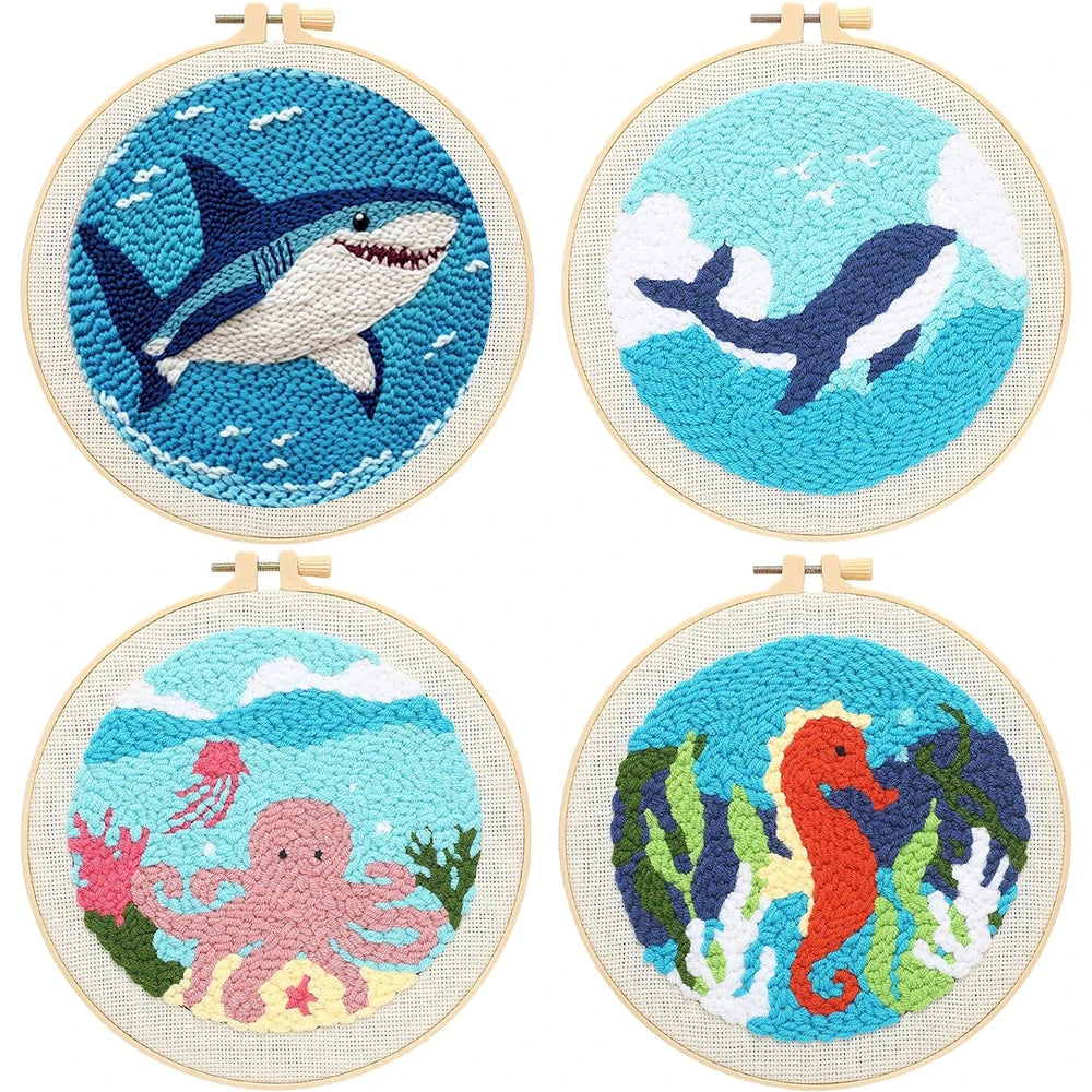 Punch Needle Kits for Beginners Adults Embroidery Starter Craft Tools Ocean Life Theme DIY Wall Art Gift for Women