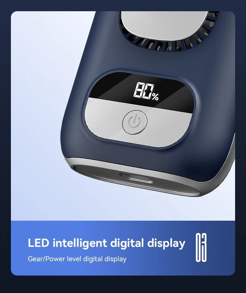 3CM Thin Tiny Portable Waist Fan 4000mAh Clip On Personal Neck Fan LED 12H 5 Speeds 10500RPM Strong Airflow with Lanyard