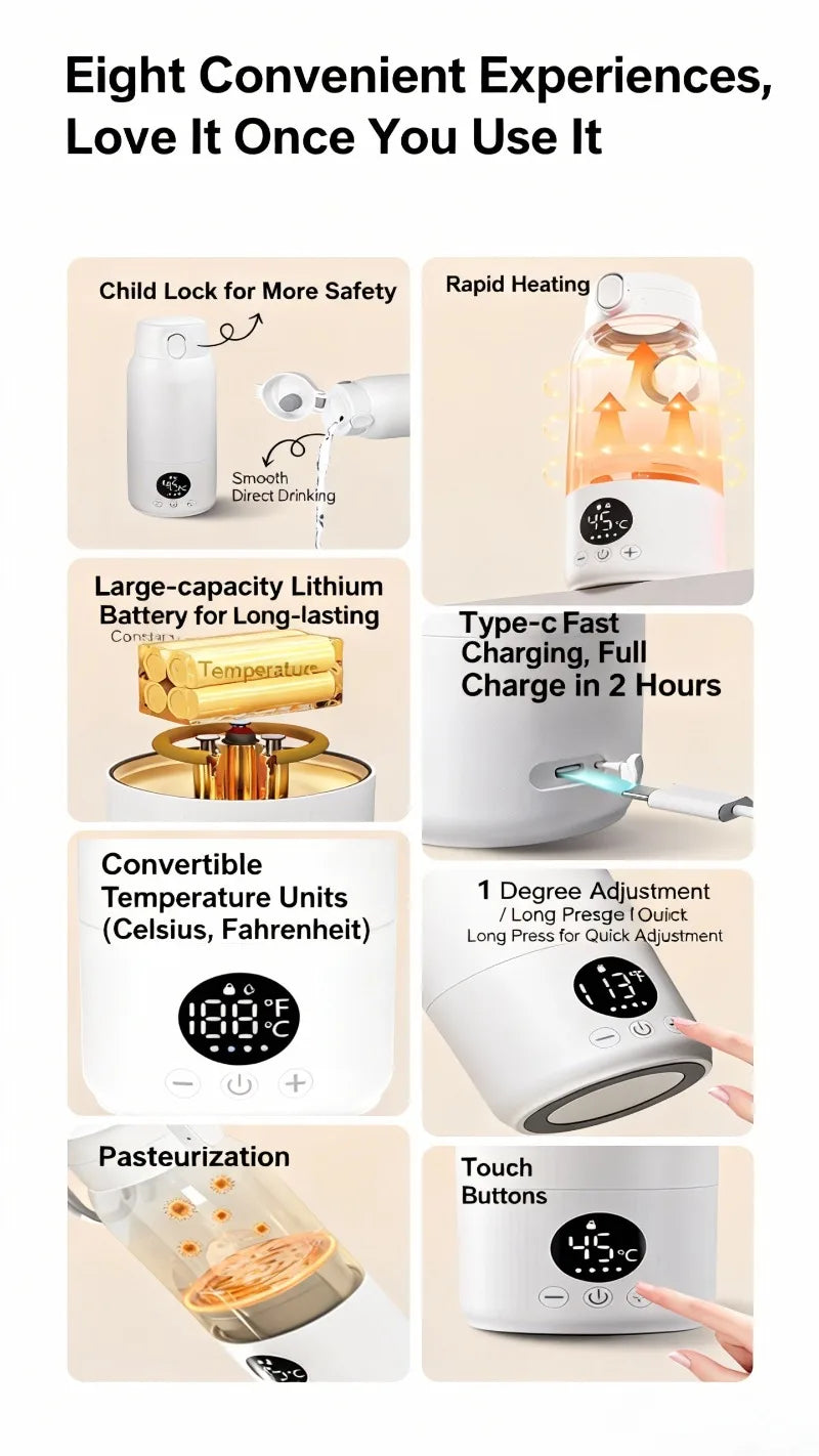 Portable Baby Milk Bottle Warmer 500ML Travel 316L Stainless Steel