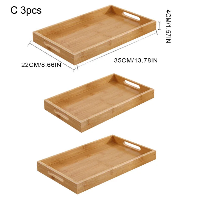 Wide Bamboo Organizer Tray with Handles for Cutlery Serving Spoons Cooking Utensils Teapot Teacup