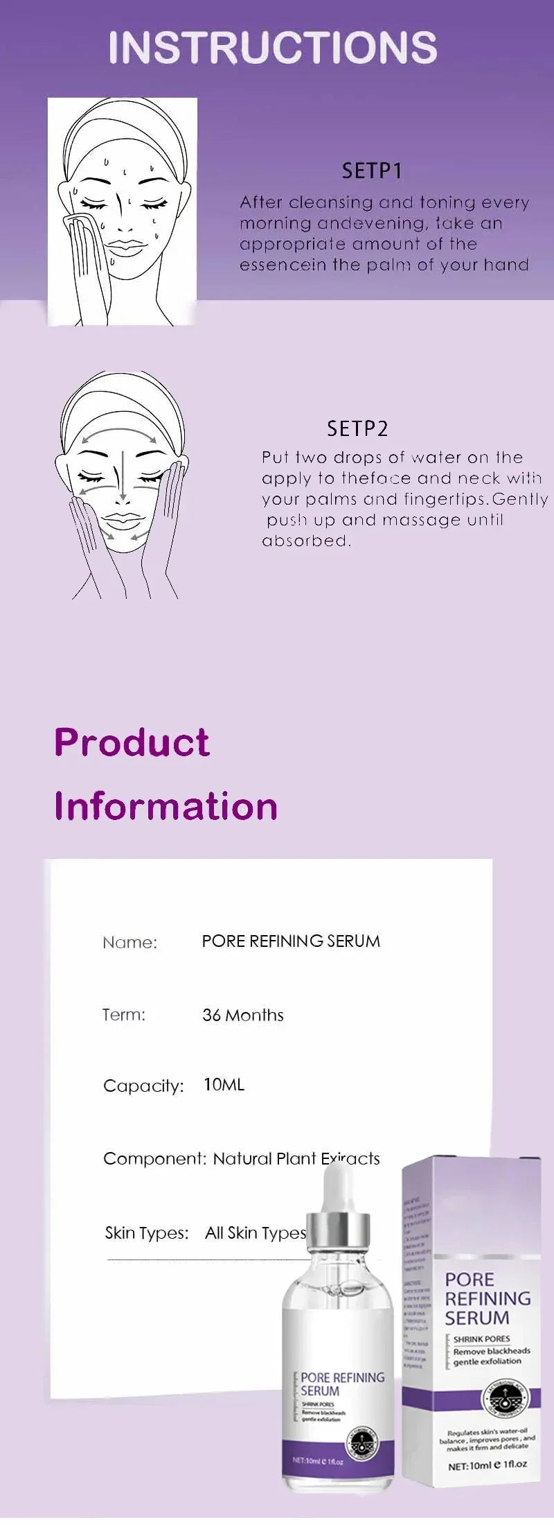 Skin Texture Pore Refining Resurfacing Brightening Facial Serum Retinol and Niacinamide Non-Comedogenic