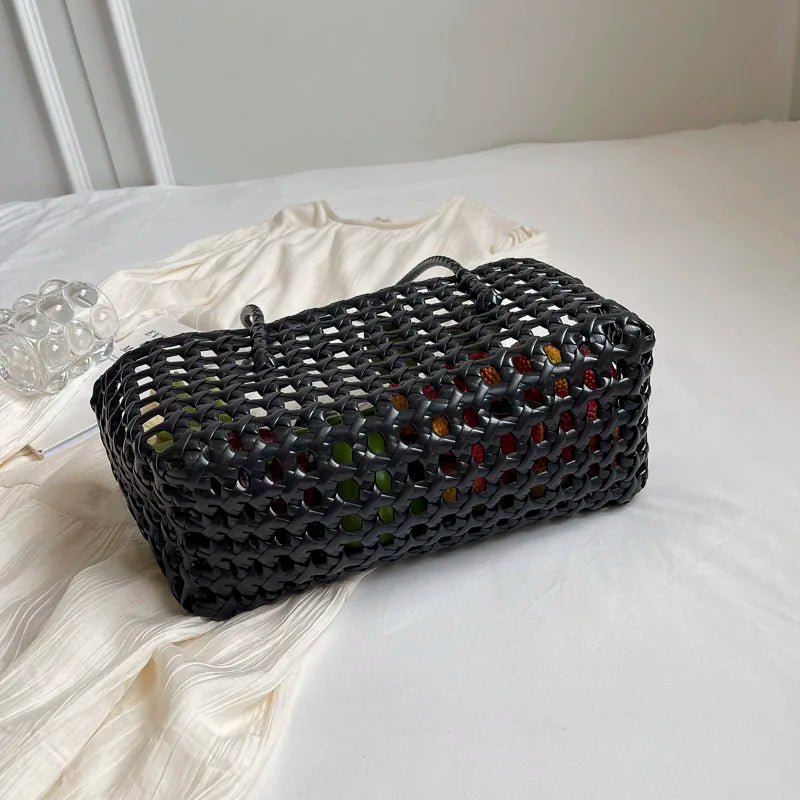 LEFTSIDE Small Solid Color Weave Tote Bags Shoulder Bag Handbags