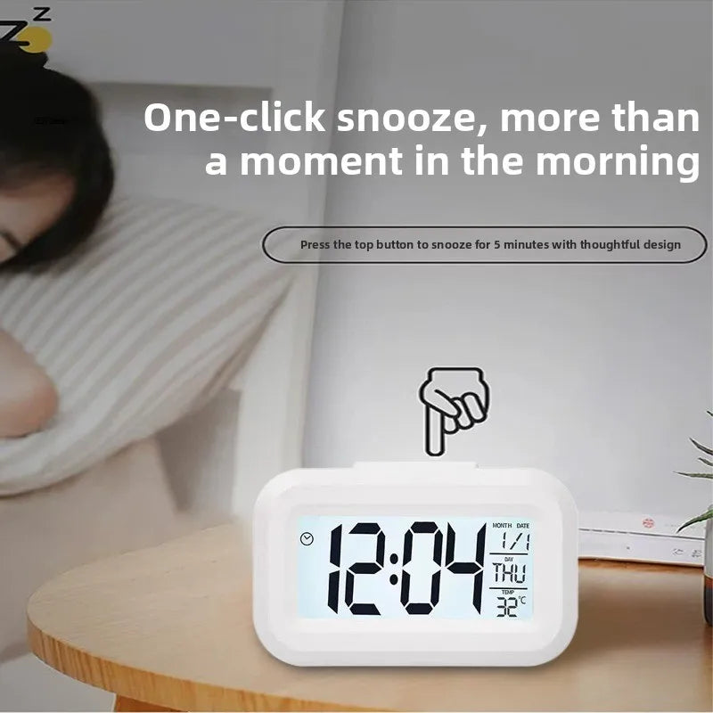 Alarm Clock Digital LED Electronic Backlight Snooze Calendar Home Office Desktop Screen Display Watch