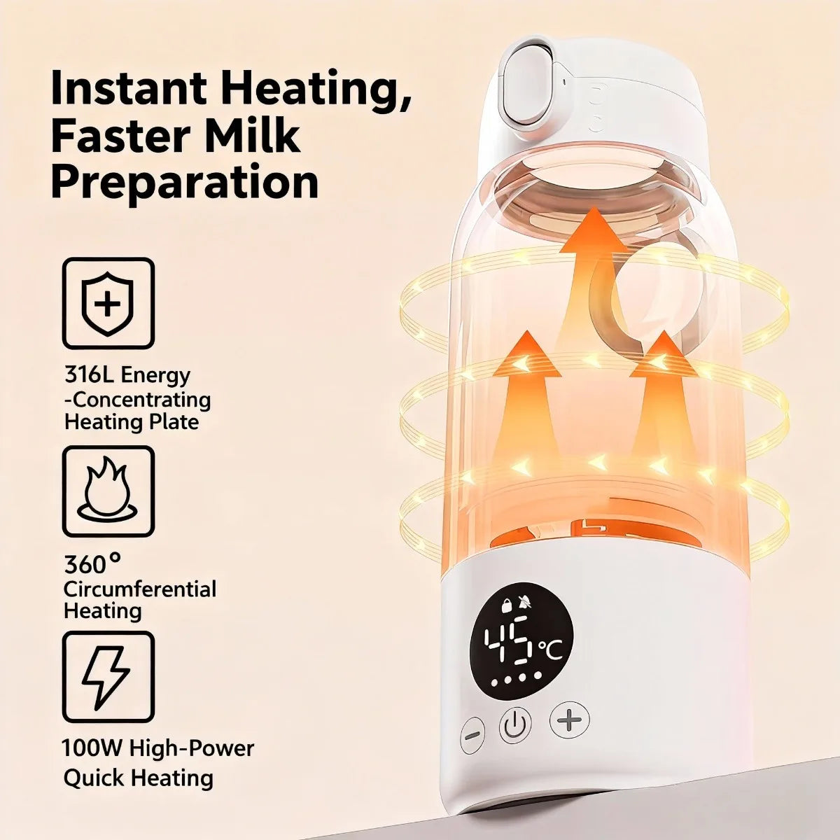 Portable Baby Milk Bottle Warmer 500ML Travel 316L Stainless Steel