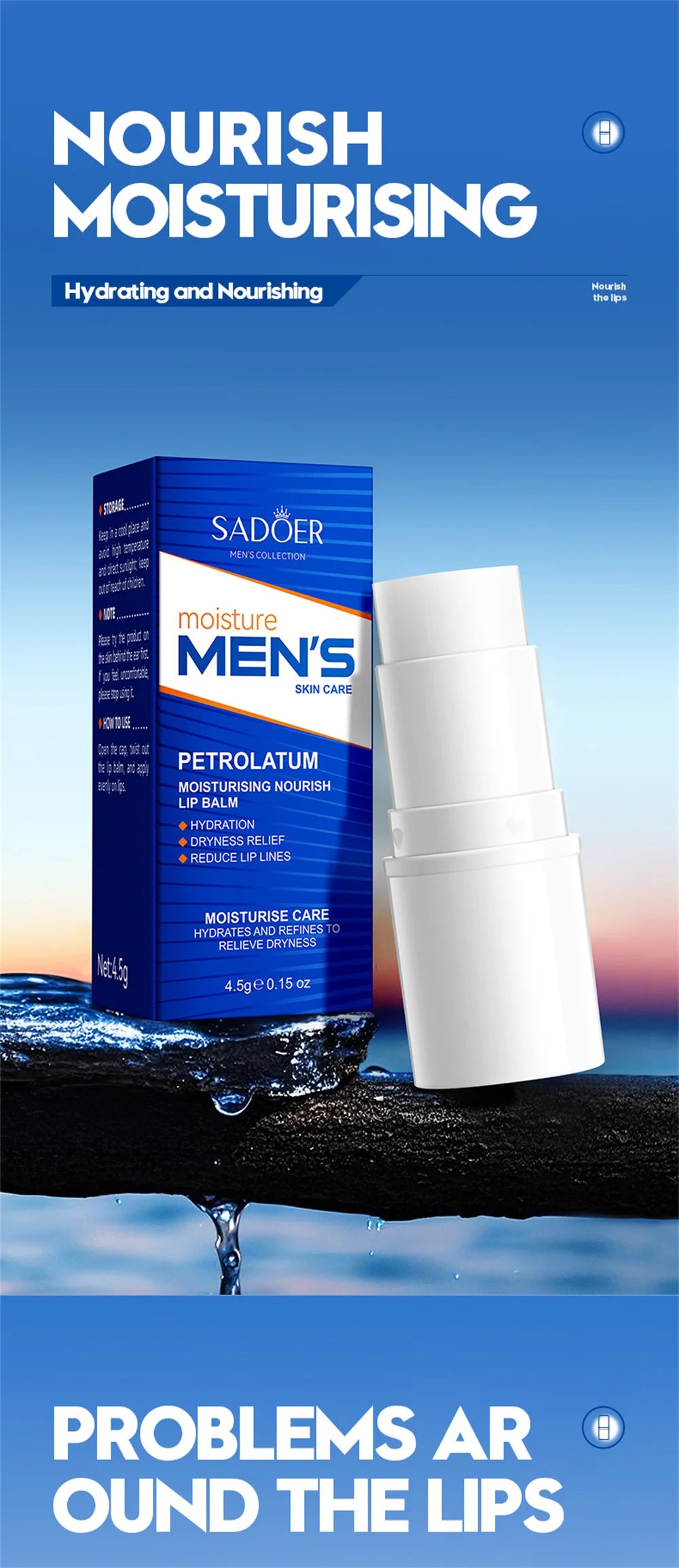 Men's  Lip Balm Moisturizing Hydration Fading Lip Lines Anti-Cracking Remove Dead Skin Refreshing Not Greasy