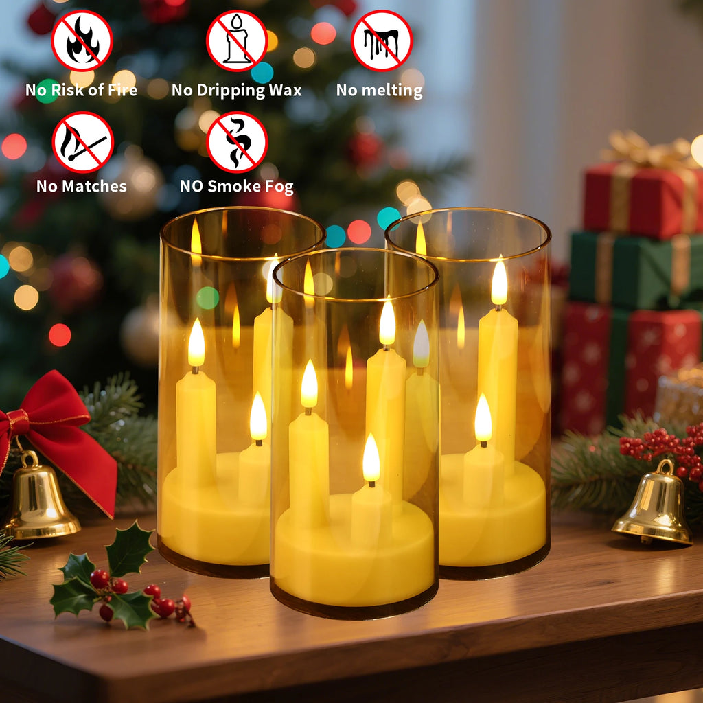 Flameless 3 in 1 LED Taper Candles with 15CM Battery Operated Flickering Electric Window Candles for Christmas Wedding