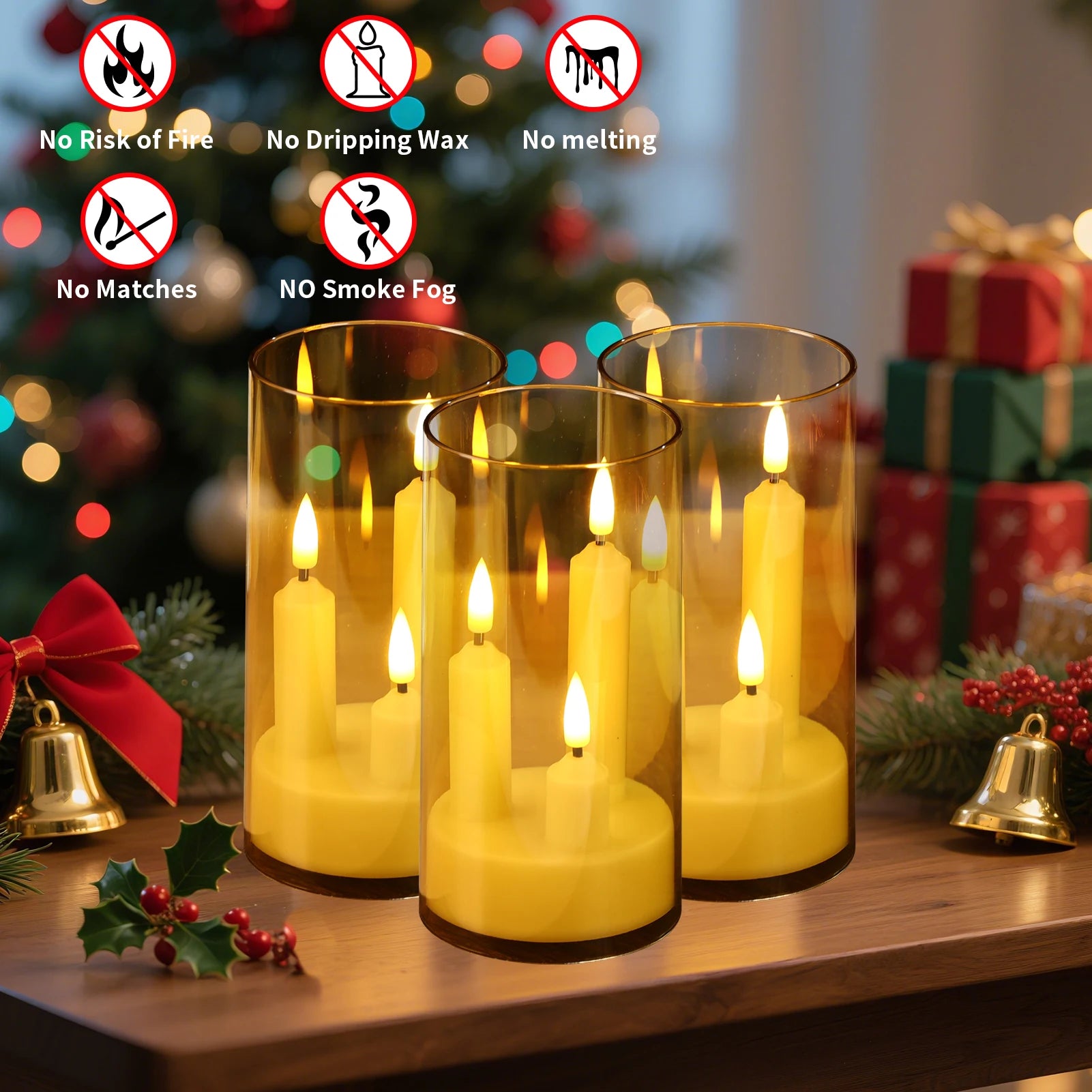 Flameless 3 in 1 LED Taper Candles with 15CM Battery Operated Flickering Electric Window Candles for Christmas Wedding