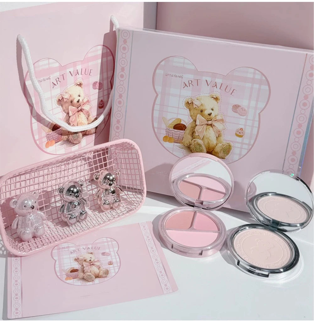 ART VALUE 7PC Makeup Set 3 Colors Lip Mud Pressed Powder Blush Eyeshadow Necklace