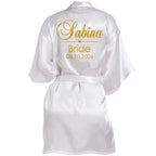 Customized Name Date Wedding Bathrobe Faux Silk Bridal Robe Bridesmaid