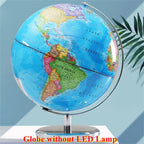 Sphere Diameter 25cm English World Globe HD Printed 360° LED Light Desk Lamp Globe Metal ABS