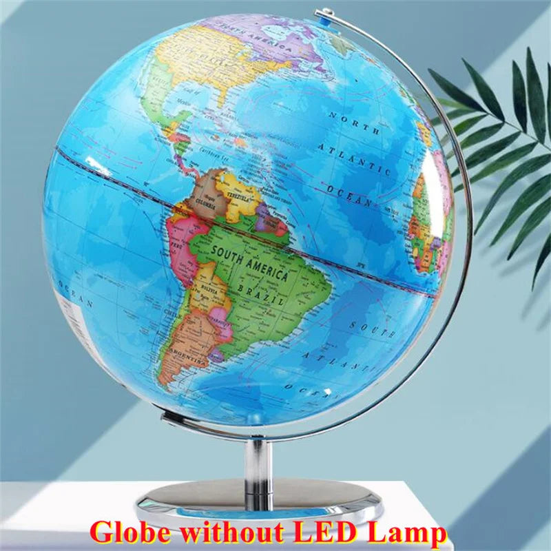 Sphere Diameter 25cm English World Globe HD Printed 360° LED Light Desk Lamp Globe Metal ABS