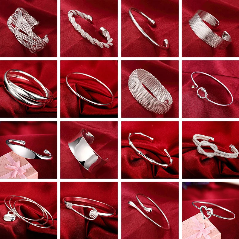 Trendy 925 Sterling Silver Bracelet Fashion Jewelry Adjustment Cuff