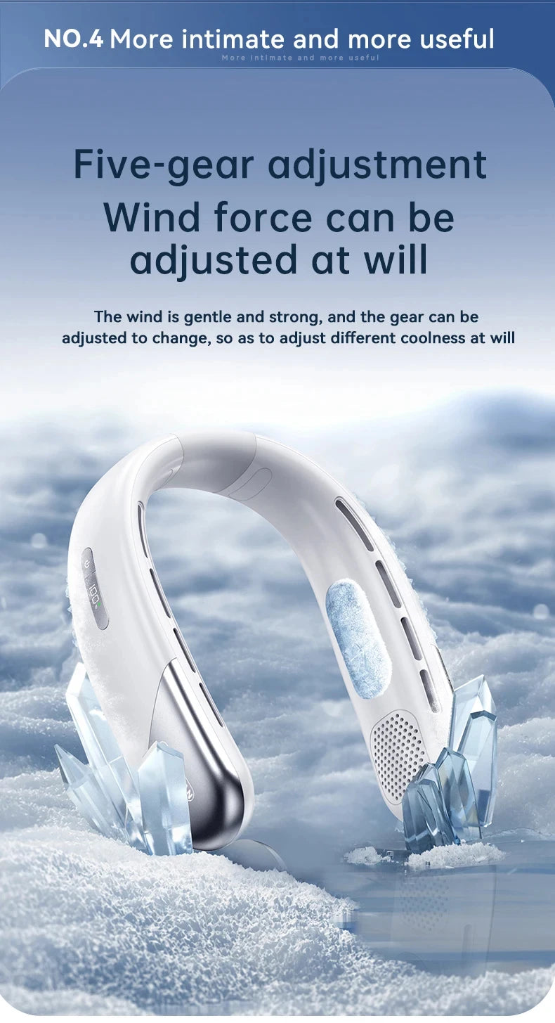 Xiaomi Portable Neck Fan 10000mAh Mini Bladeless Silent USB Rechargeable LED Digital Display 5th Gear Air Cooler