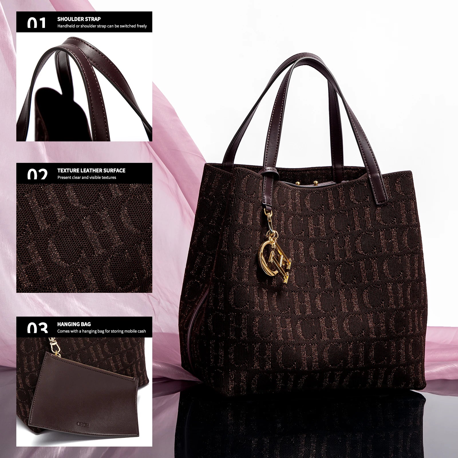 Fashion New Solid Color Women's Bucket Bag Large Capacity Letter Design Small Card Bag Accessories Handbag