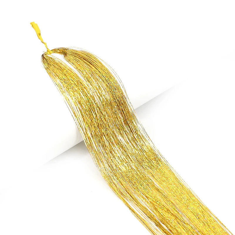 93cm Sparkle Hair Tinsel Rainbow Colored Strands  Hair Extensions Glitter