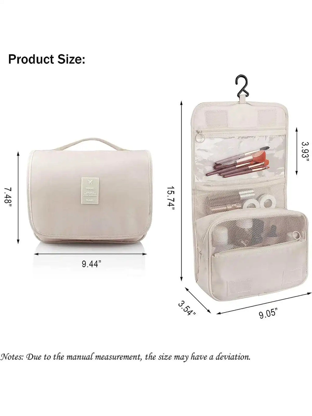 Travel Makeup Bag Waterproof Toiletries Organizer Hook Wash Storage