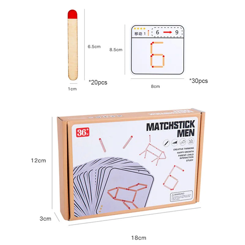 Montessori Matches Puzzles Game Wooden Toys Math Geometry Thinking Educational For Kids Logic