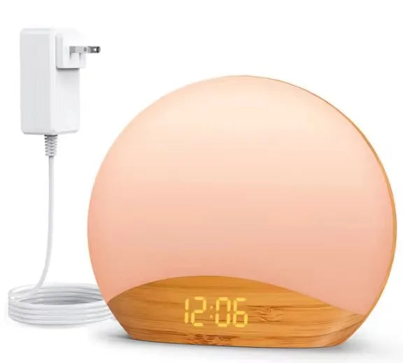 Wood Grain Sunrise Alarm Clock Sound Machine Nightlight Digital Dimmable for Bedroom 26 Sleep Sounds Baby Adults Kids