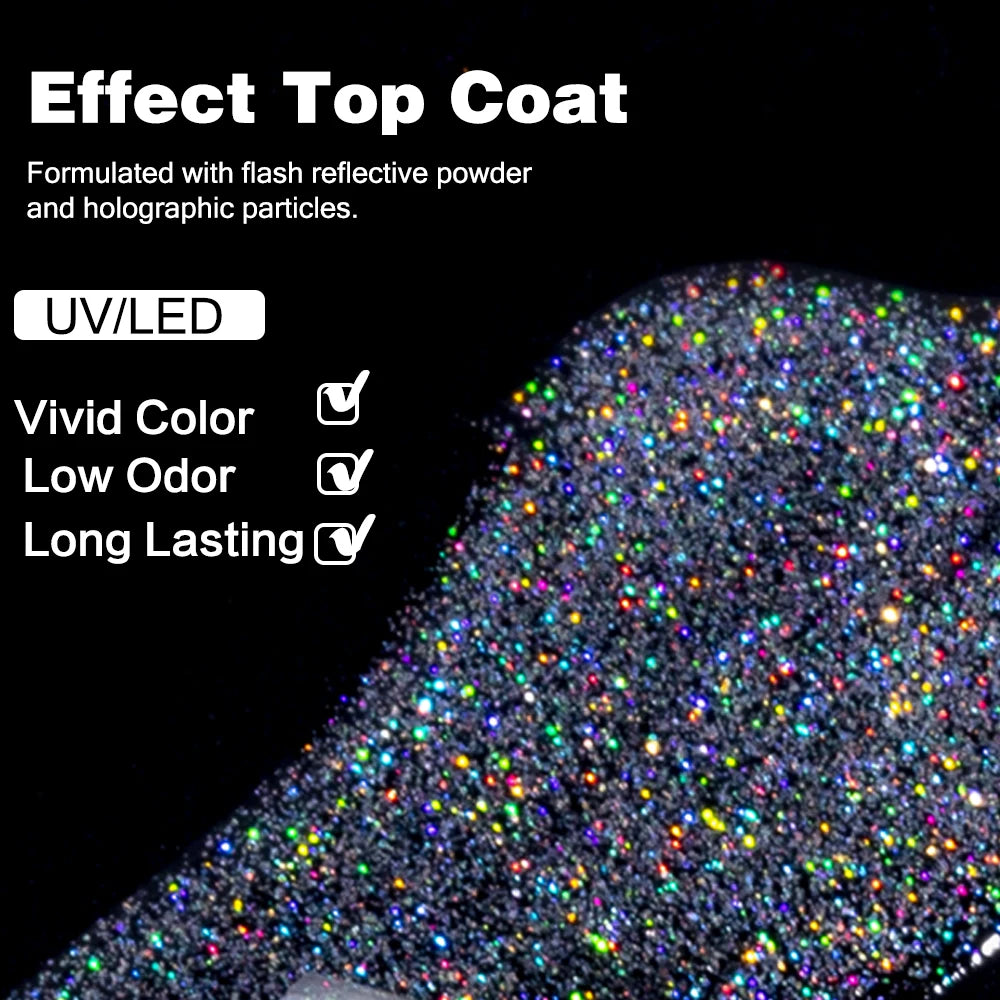 1 Pcs Super Laser Top Coat Gel Nail Polish 2 IN 1 Mermaid Sparkle Gel Finish Semi Permanent UV Glitter Topcoat Sealer