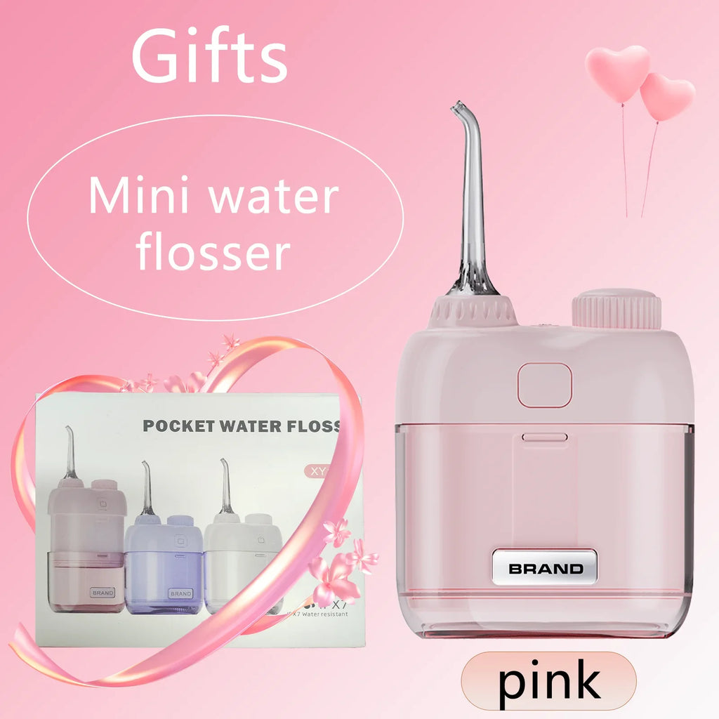 YUESI Portable Water Flosser Travel Mini Dental Irrigator 2 Nozzles 4 Modes Continuous Flow Plaque Busting Teeth Cleaning