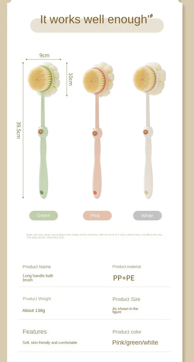 Two Sided Shower Body Brush Silicone Long Handle Back Body Exfoliating